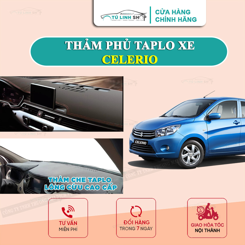 Thảm taplo Celerio chính hãng MINCAR hoặc bằng lông Cừu 3 lớp và Da Cacbon