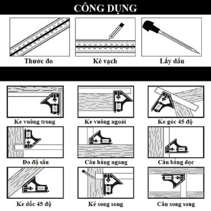 THƯỚC ĐO GÓC VUÔNG ĐA NĂNG CÓ CÂN THỦY