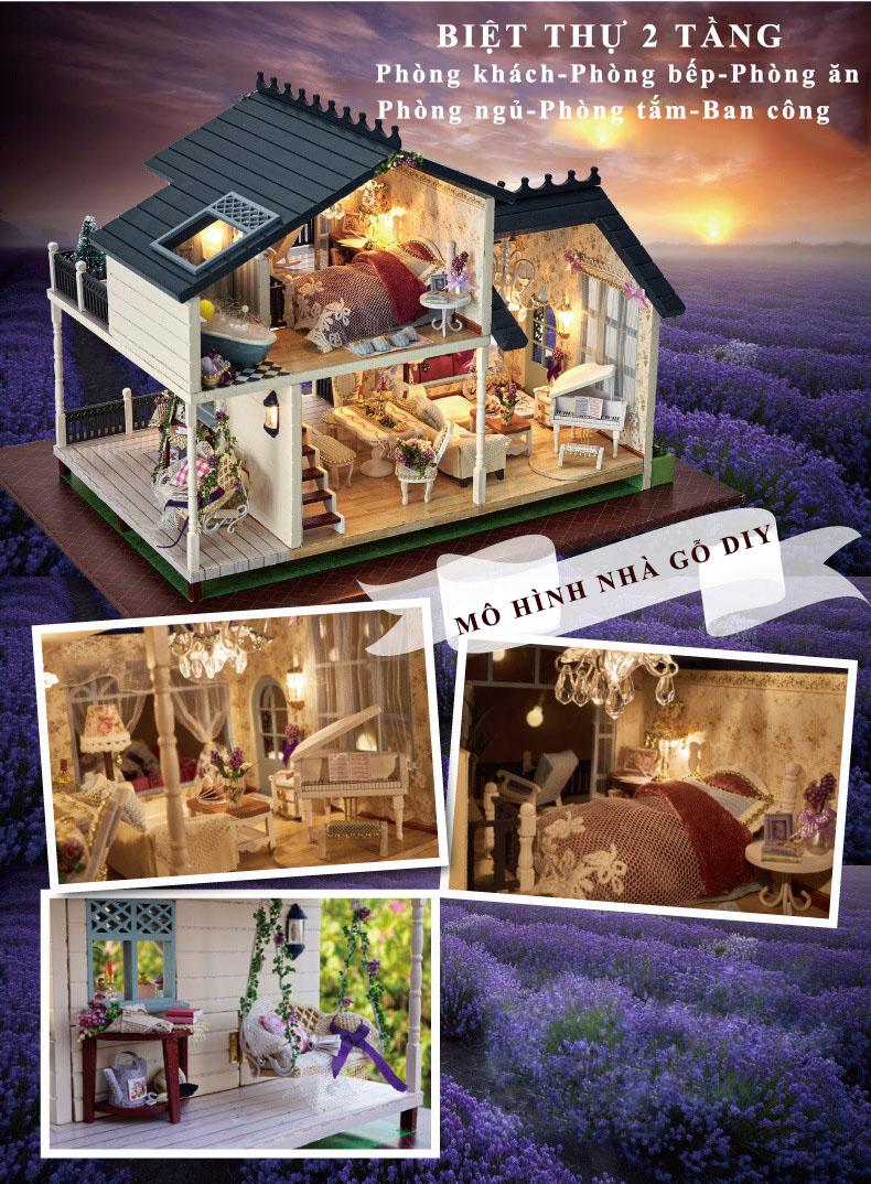 Mô hình nhà gỗ DIY biệt thự xứ sở hoa tím
