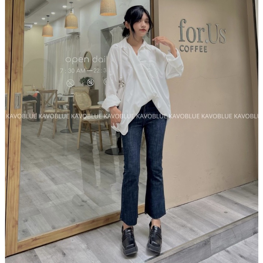 Quần Bò Nữ Ống Loe Lưng Cao - Quần Jeans Nữ Cạp Cap