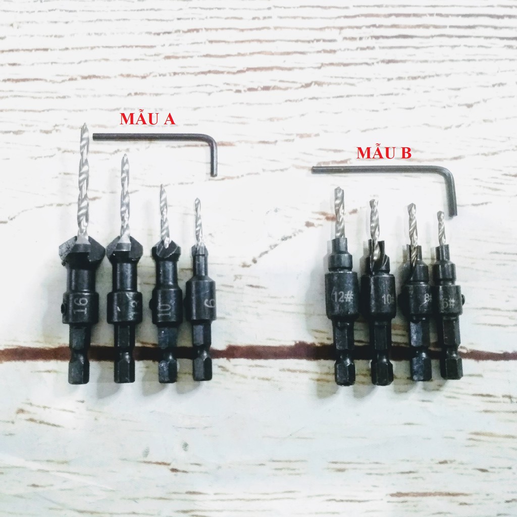 SV Bộ 4 mũi khoan gỗ 2 tầng kiêm doa miệng lỗ khoan chuôi lục giác