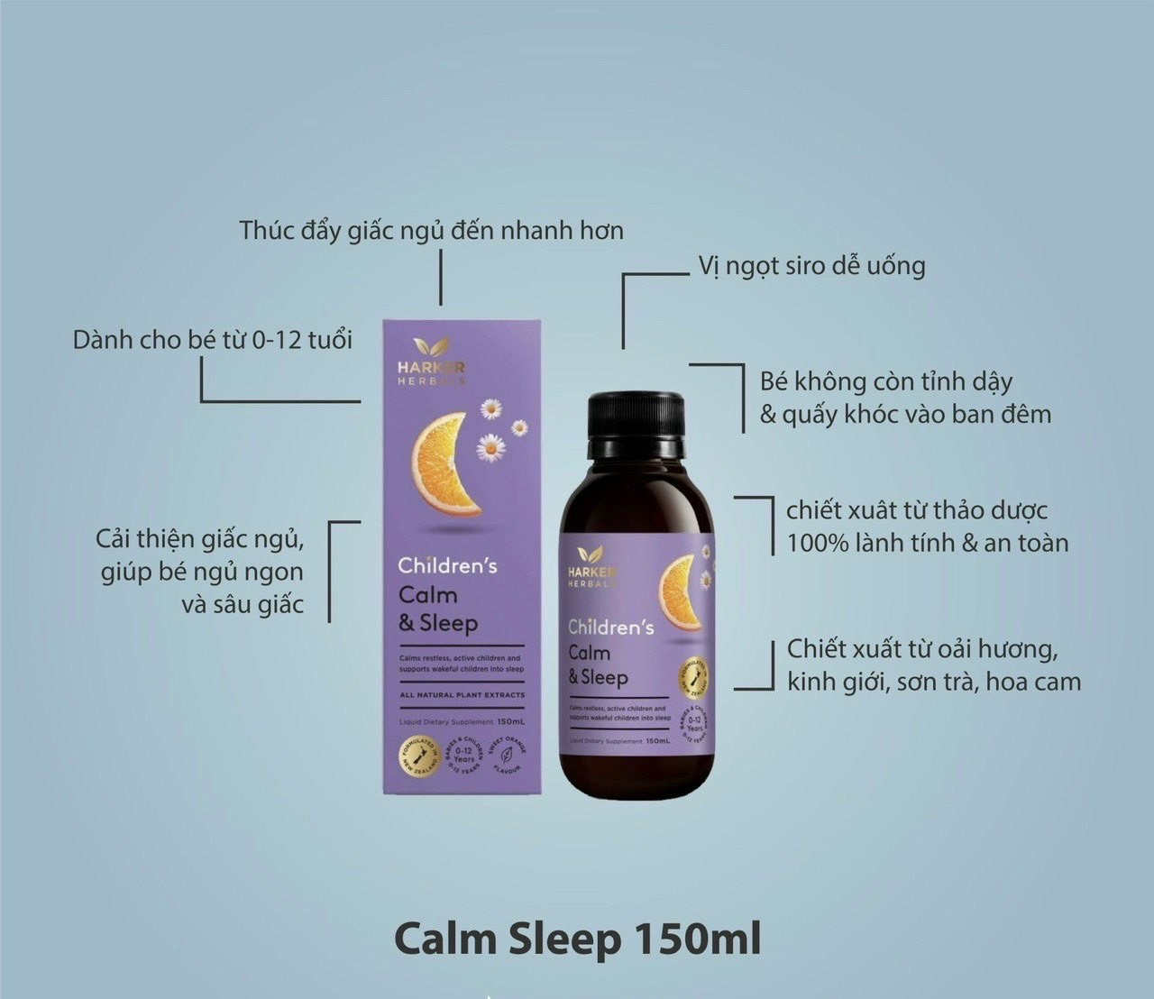 Siro thảo dược Harker Herbals New Zealand 150ml cho bé siro tai mũi họng/ tăng đề kháng/ ngủ ngon