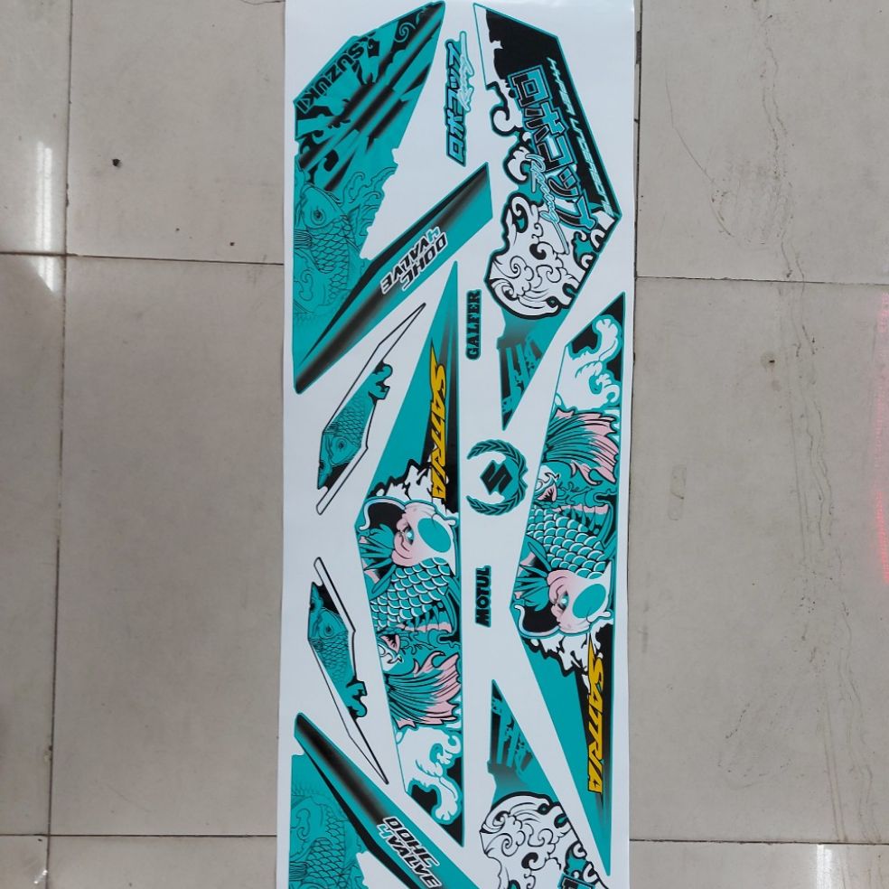 [HCM]Tem dán  xe satria- raider  tem rời mẫu cá chép dán xe màu đen hoặc màu xanh