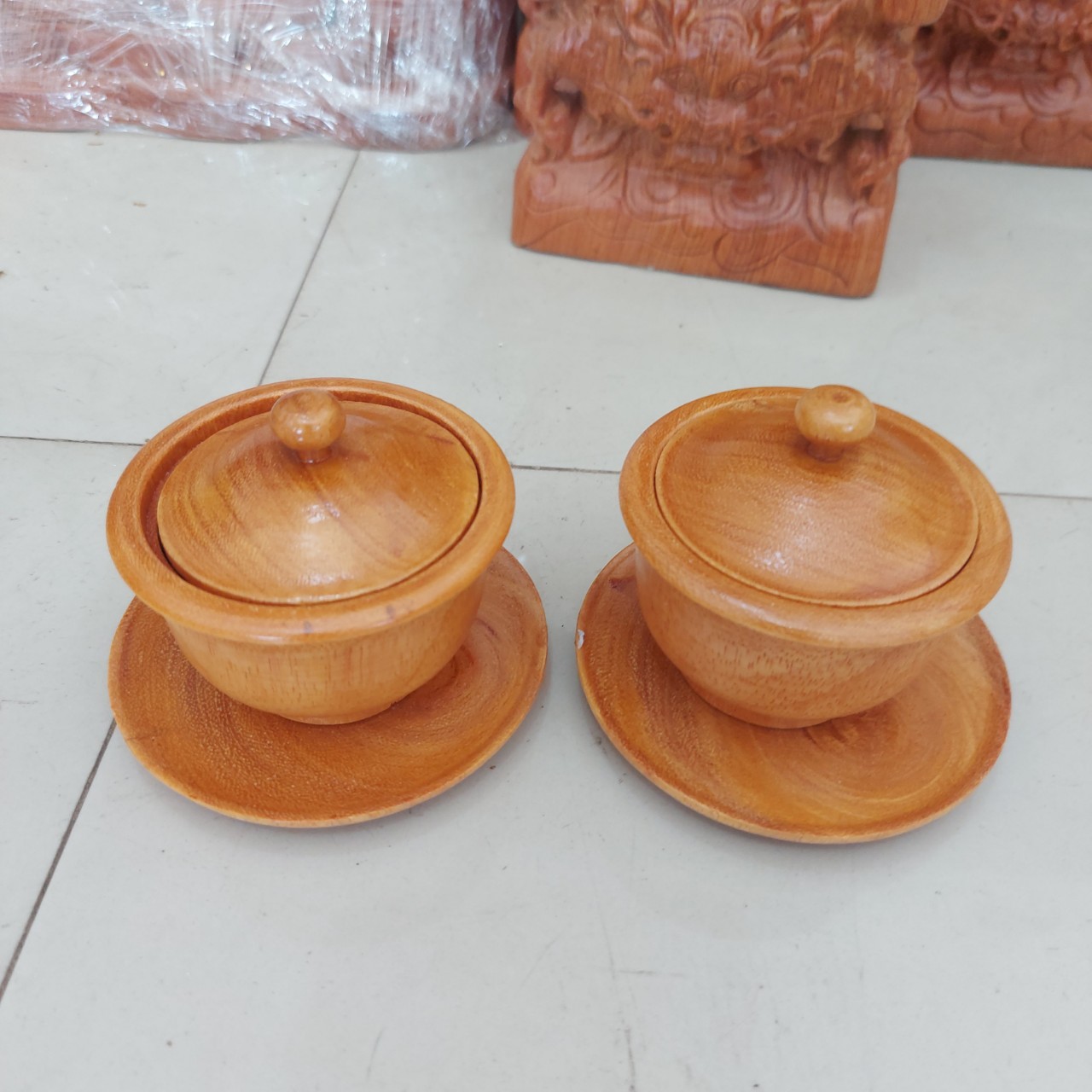 Cặp 2 ly nước thờ cúng gỗ gõ đỏ