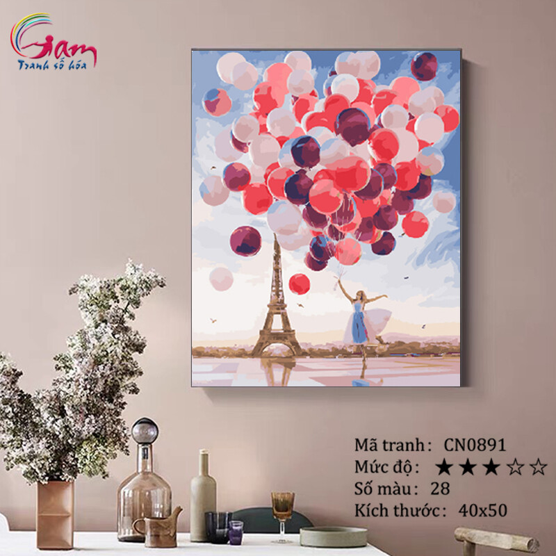 Tranh tự tô màu theo số sơn dầu số hóa Gam Tranh cô gái Paris mã CN0891