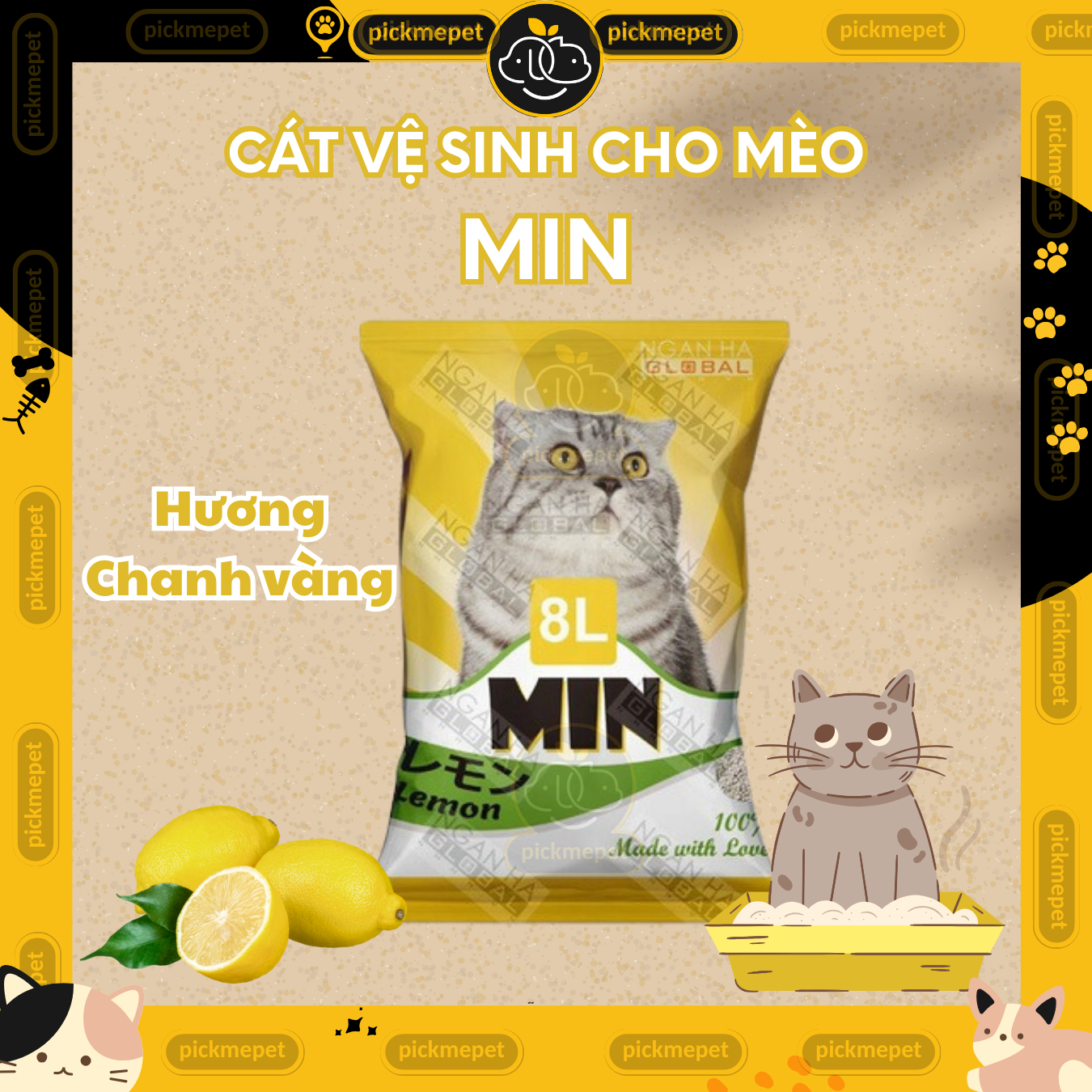 Cát Vệ Sinh Cho Mèo - CÁT NHẬT MIN Khử Mùi, Vón Cục 8L