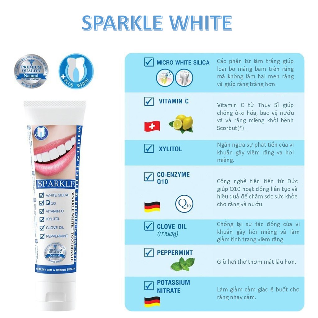 Kem Đánh Răng Thái Lan Sparkle Fresh White 100Gr Siêu Trắng Răng
