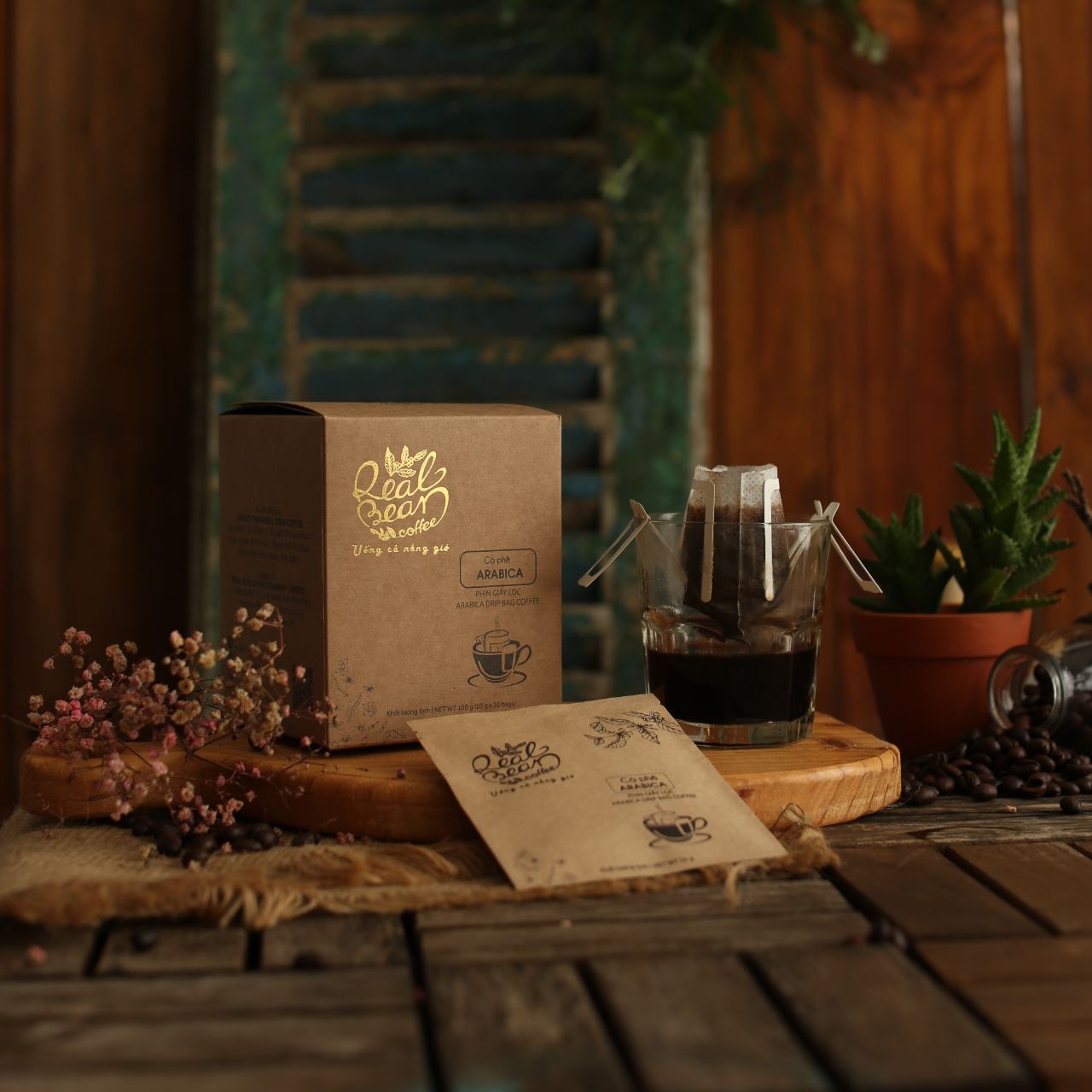 Cà phê phin giấy tiện lợi – Hộp 10 Gói – 100% Rang Mộc – Vị Đậm, Thơm Nồng – REAL BEAN COFFEE