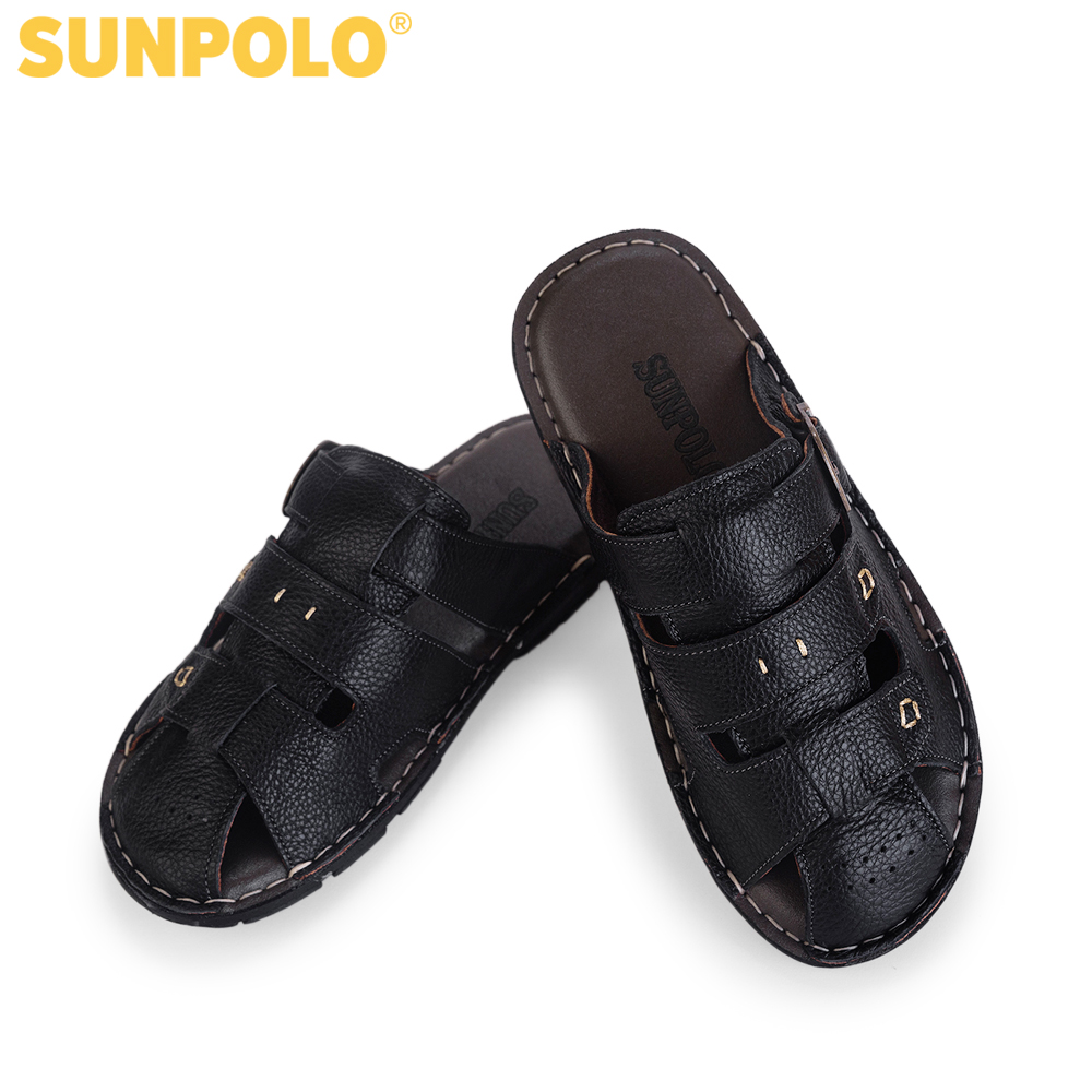 Dép nam bít mũi da bò SUNPOLO ABI020 (Đen, Nâu)