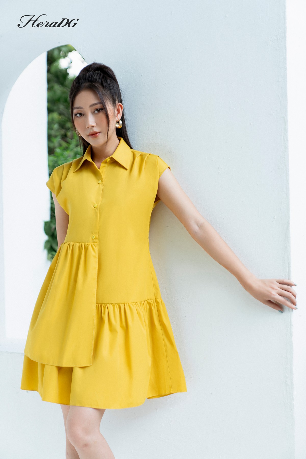 Voucher siêu sale 15% đầm nữ dáng xòe heradg vai chờm, nhún bèo gấu sdpbb2099
