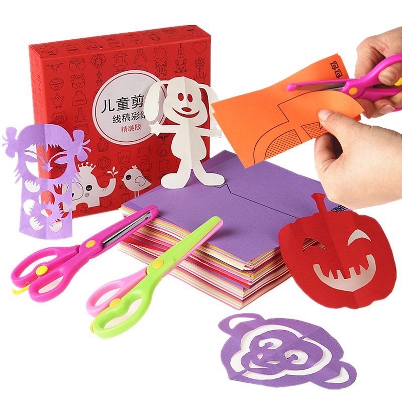 [240 Tờ + 2 Kéo] Bộ Đồ Chơi Thủ Công Cắt Giấy Cho Bé