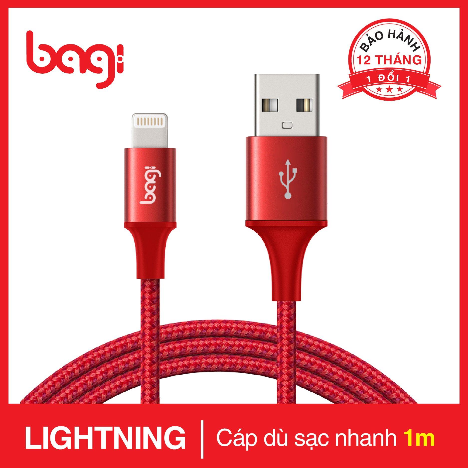 Cáp sạc nhanh bện dù Lightning Bagi 1m IS100