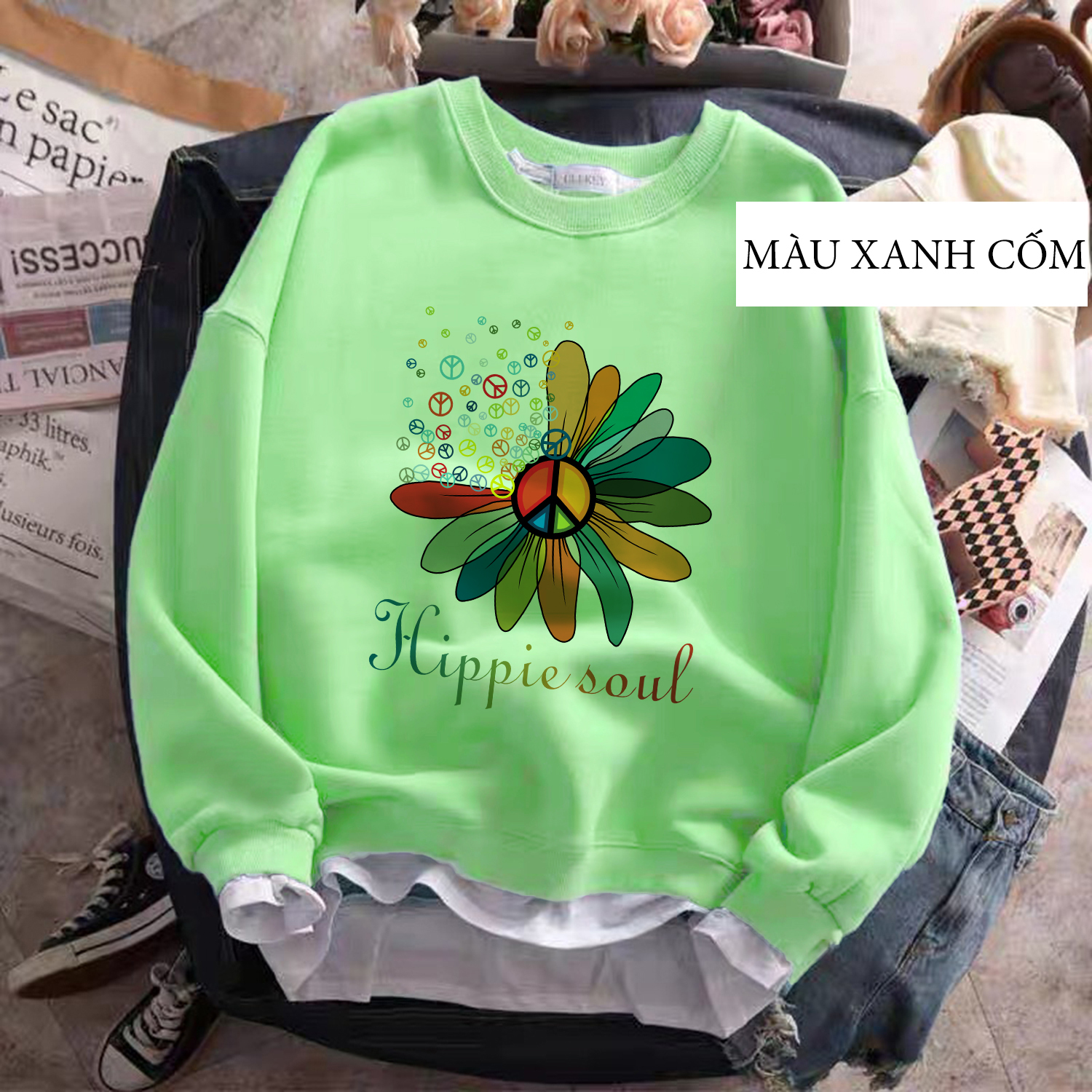 [Hoàn Tiền 15%] Áo Sweater UNISEX in hình hoa cúc - Lựa màu bạn thích
