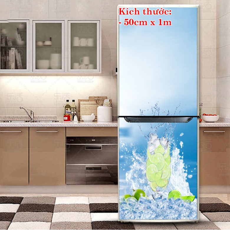 [HCM]Decal dán trang trí tủ lạnh mẫu chanh và nước