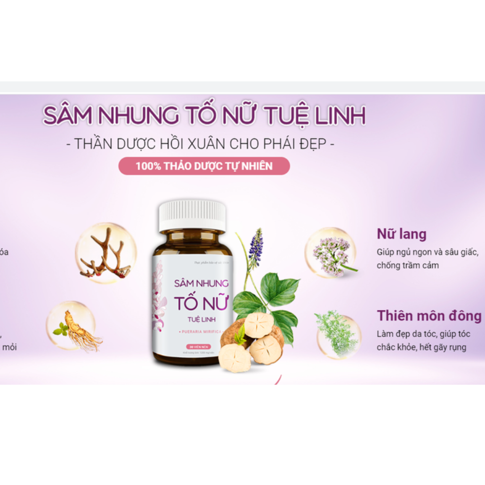 Sâm nhung tố nữ Tuệ Linh- Bổ sung nội tiết tố, cải thiện sinh lý nữ, đẹp da - Lọ 30 viên