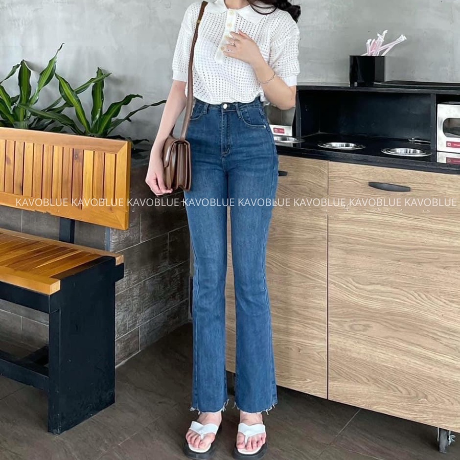 Quần Bò Nữ Ống Loe Lưng Cao - Quần Jeans Nữ Cạp Cap