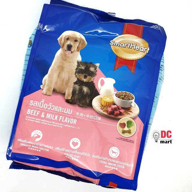 Thức ăn cho chó con hạt smartheart puppy 1.3kg vị bò và sữa