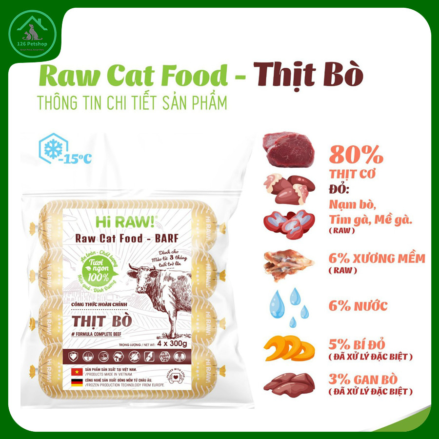 Raw food - vị thịt bò (cho Mèo) - BARF - 300gr