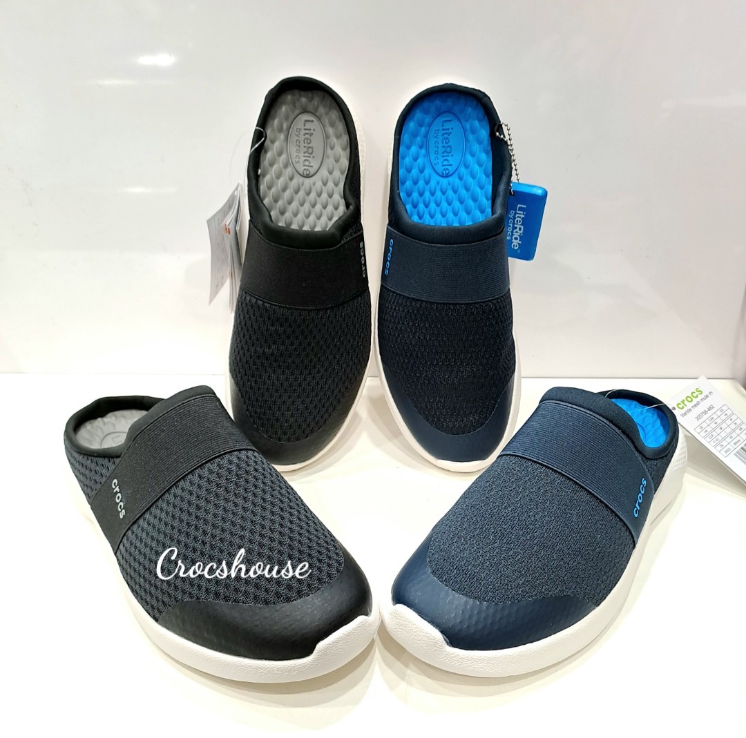 Ảnh thật) Giày lười crocs nam literide mesh mule màu xanh navy và đen, sục  crocs nam literide đi êm chân, nhẹ - Crocs House 