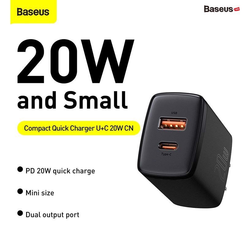 Cốc sạc nhanh siêu nhỏ gọn Baseus Compact Quick Charger 20W