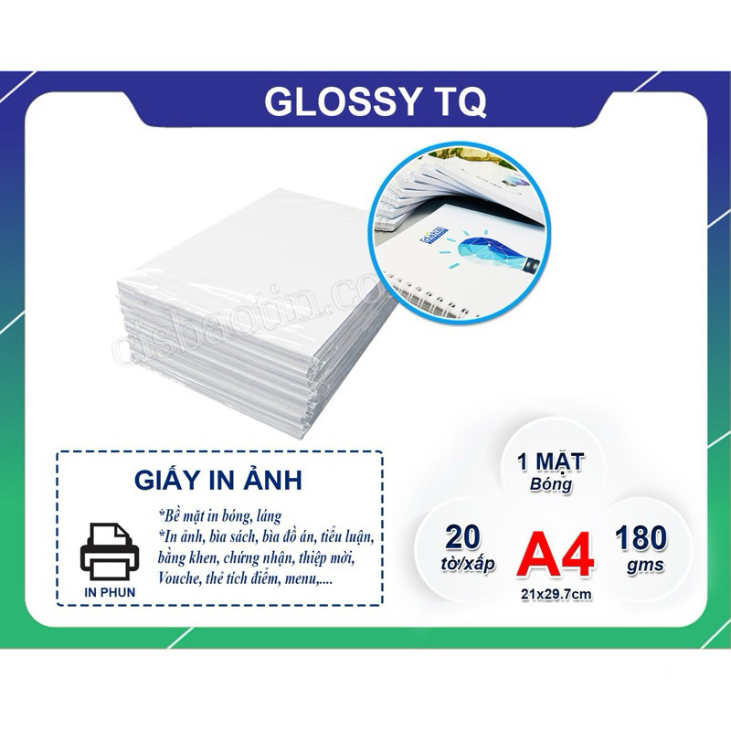 GIẤY GLOSSY PHOTO A4 _XẤP 20 TỜ