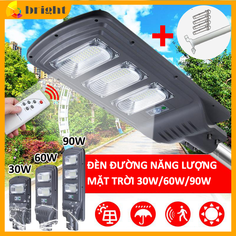 Đèn đường năng lượng mặt trời 30W 60W 90W tích hợp ngoài trời cảm ứng tấm pin năng lượng mặt trời siêu bền