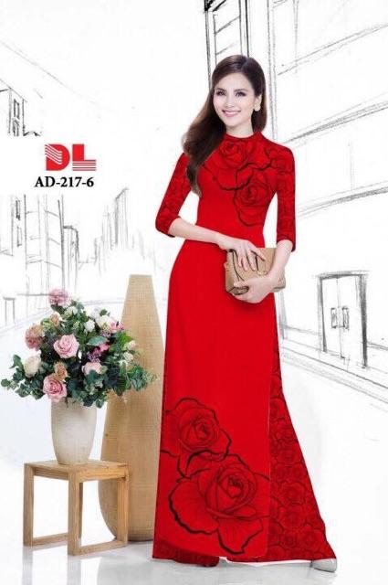 [HCM]Vải áo dài in hoa hồng vẽ