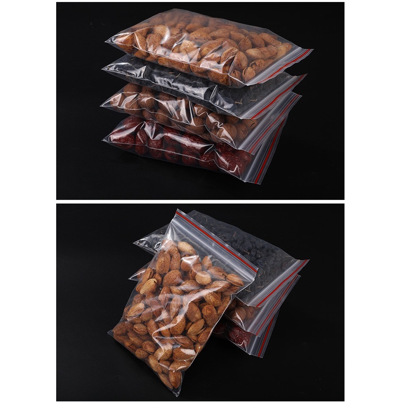 100gram túi zipper chỉ đỏ loại dày đủ size