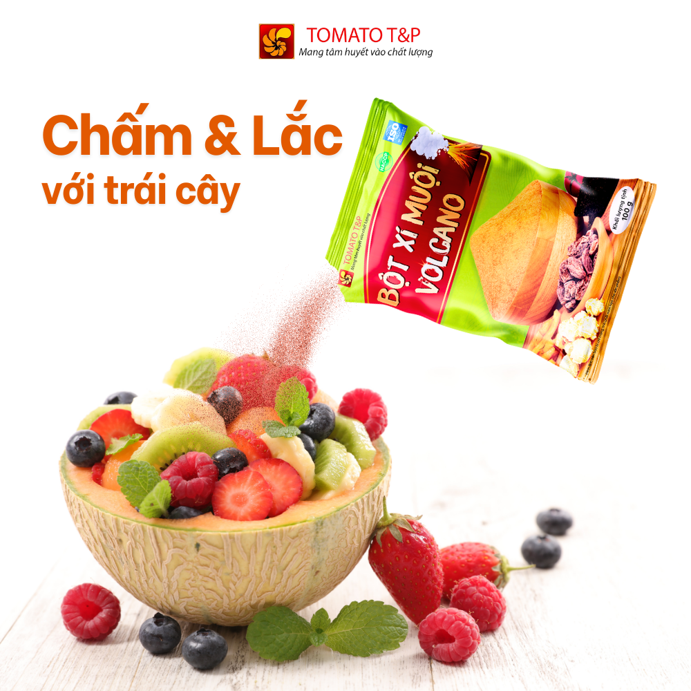 Bột Xí Muội Volcano dùng để lắc khoai lang, chấm trái cây, pha chế trà dâu - Gói 100gr - Tomato T&P