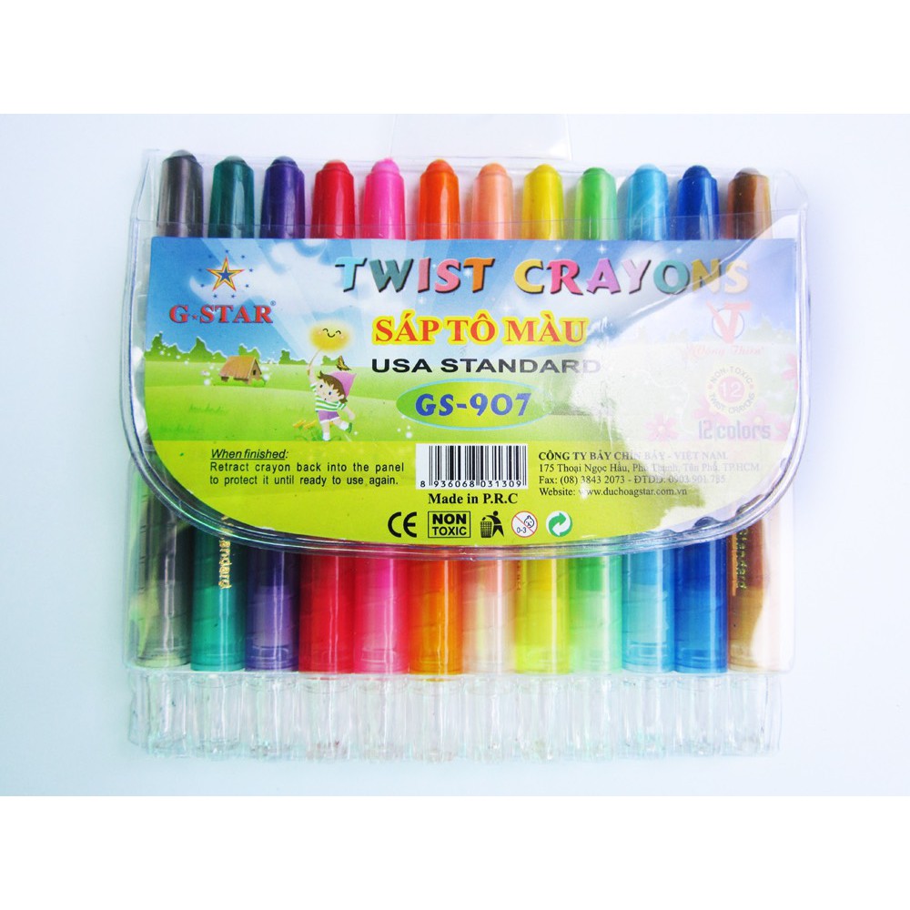 Bút Sáp Vặn Tô Màu STAR 907 Dành cho bé yêu(12 màu)