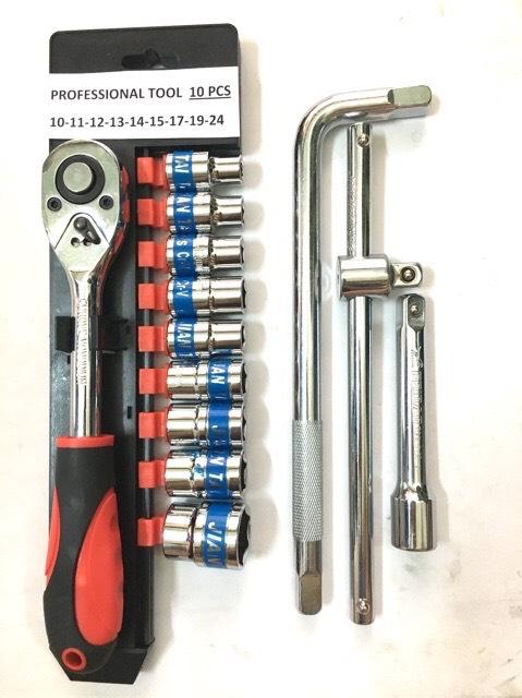 Combo bộ tuýp 1/2 cần tự động 72 răng 10 chi tiết & cần cong & cần trượt & khúc nối 5
