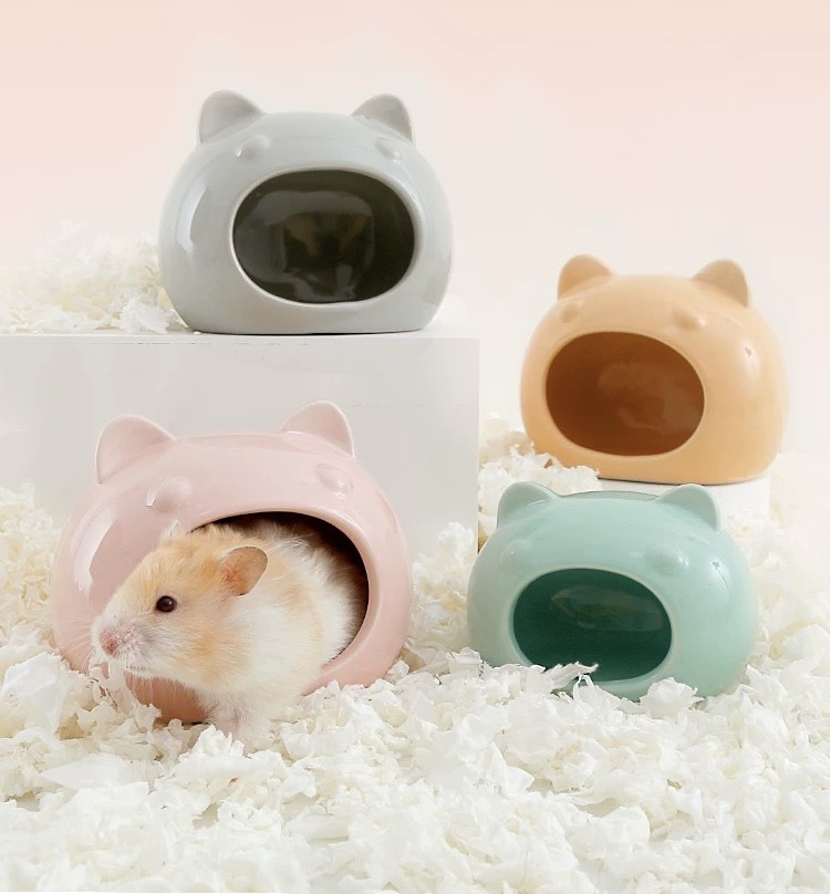 Nhà sứ đầu mèo 2 size cho hamster / sóc / fat tail/ ... - T3 PETS SHOP