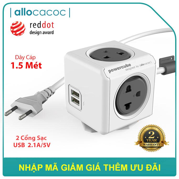 Ổ Cắm Điện Allocacoc PowerCube Extended 2 Sạc USB Dây Cáp 1.5m