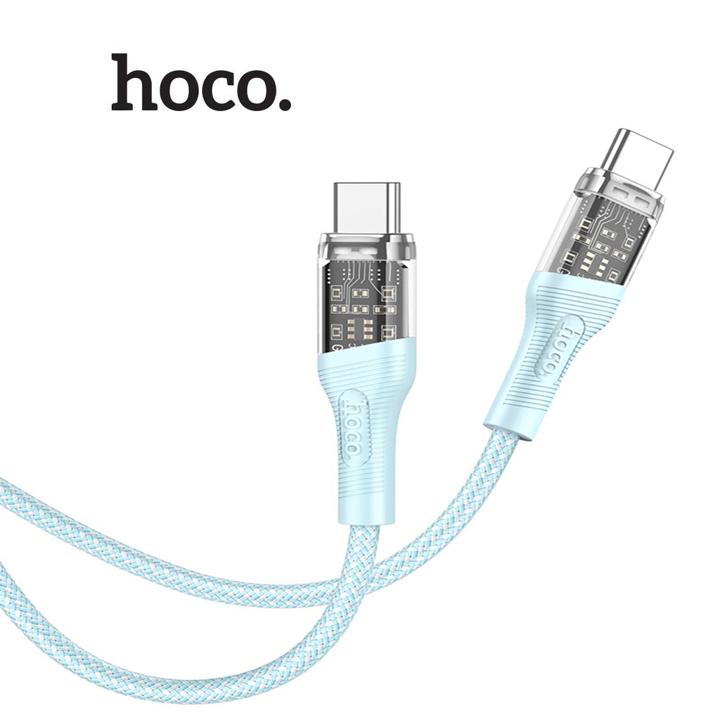 Cáp sạc nhanh 60W Hoco U111 Type-C to Type-C dây dù 1.2m (xanh)
