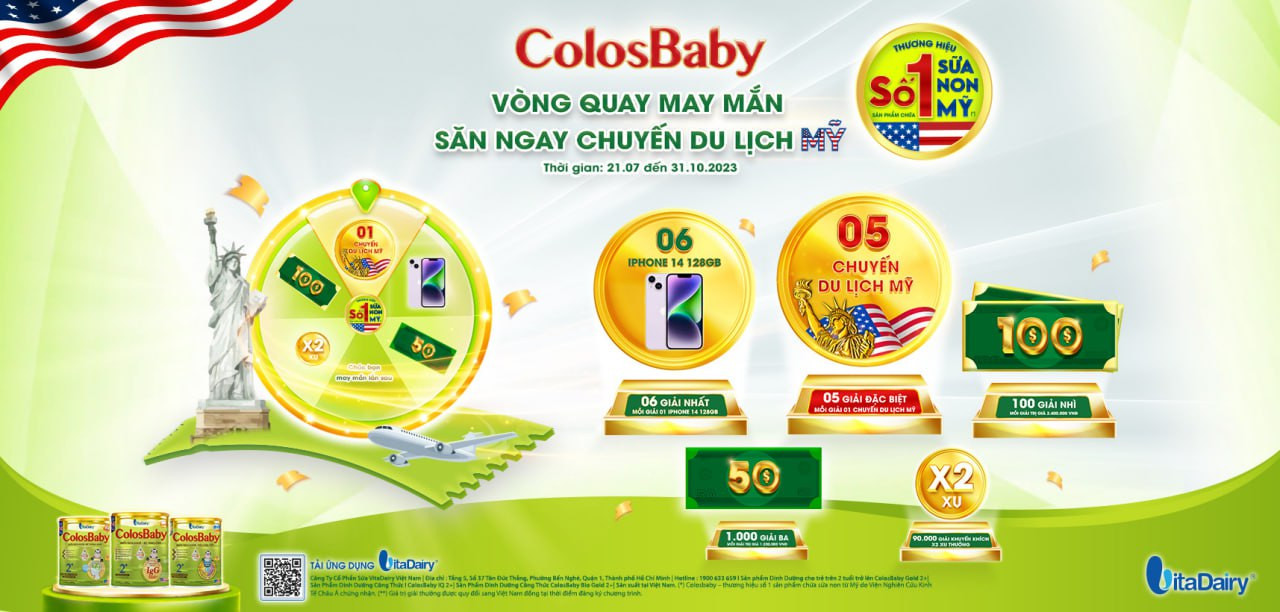 (HSD T3-2028) (Quét Mã QR Tích Xu) Sữa Bột Vitadairy Colosbaby Bio Gold 1+ 800gram/lon.