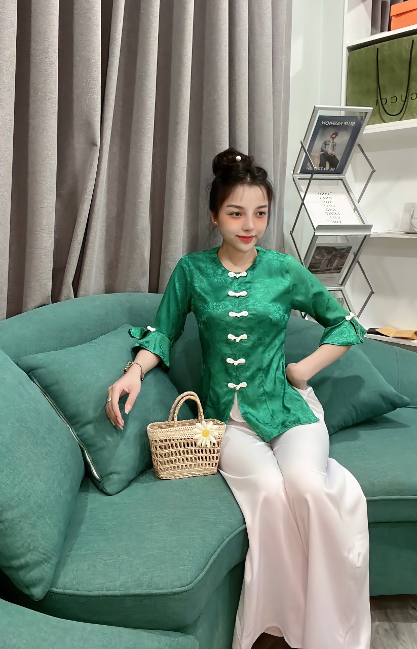 ÁO BÀ BA LỤA GẤM TAY XÒE