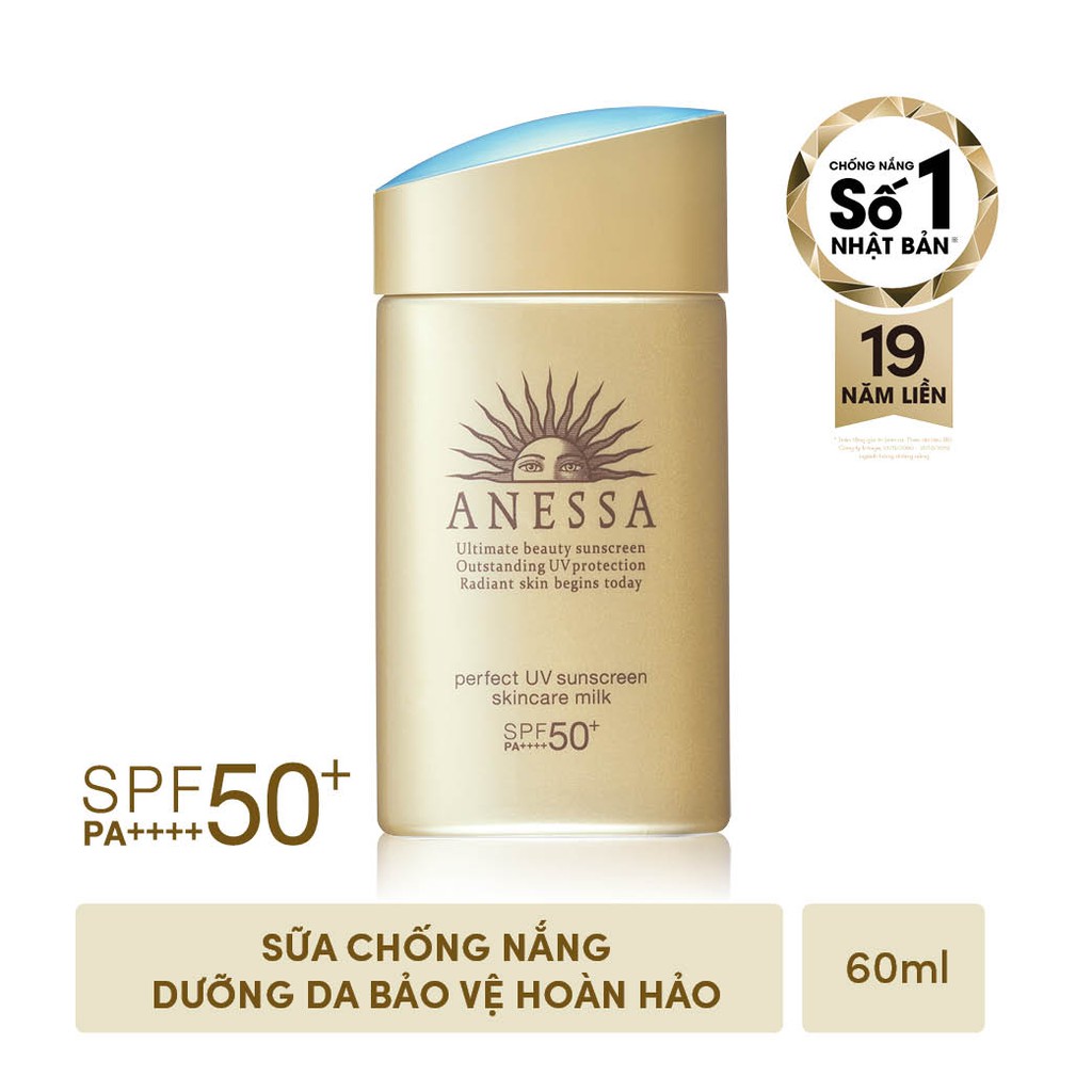 ANESSA - Sữa Chống Nắng Anessa Dưỡng Da Bảo Vệ Hoàn Hảo 60ml Perfect UV Sunscreen Skincare Milk SPF50+/PA++++