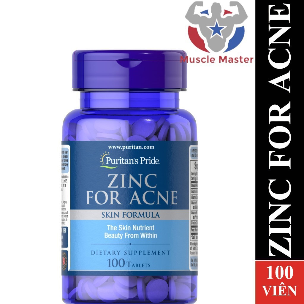 Viên Bổ Sung Kẽm Puritans Pride ZINC FOR ACNE 100 Viên