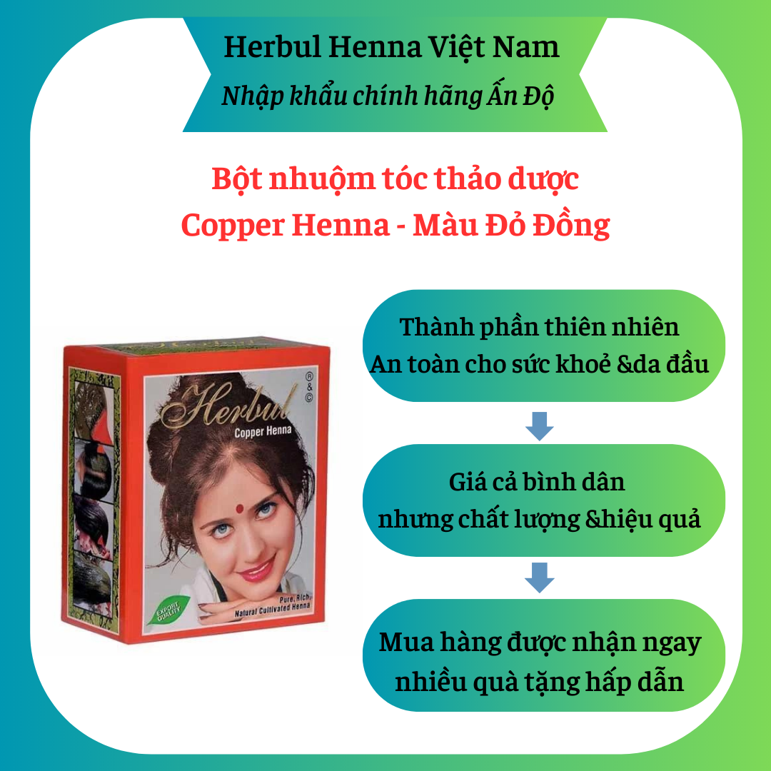 Bột nhuộm tóc thảo dược Ấn Độ Herbul Henna [ Tặng kèm Mũ trùm đầu+ Lược+ Găng tay]