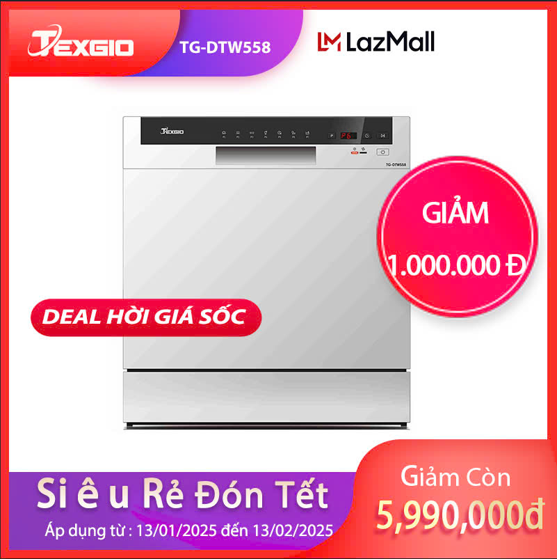 [Trả góp 0%]MÁY RỬA CHÉN TEXGIO TG-DTW558 - 8 BỘ