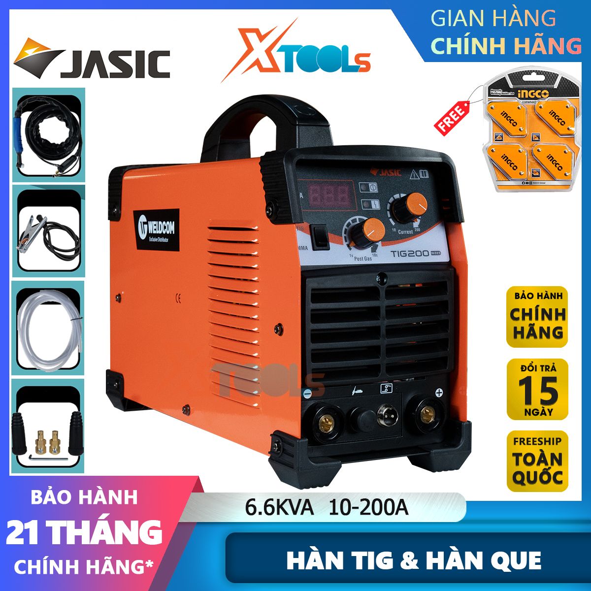 Tig Jasic TIG welding machine 200s TIG welding and Rod welding line from 10-200a/6.6 Club use for materials with 0.5-8mm thickness, anti-shock
