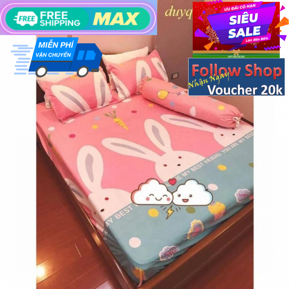 Bộ ga gối poly cotton thỏ hồng m6/m8 (revatot)
