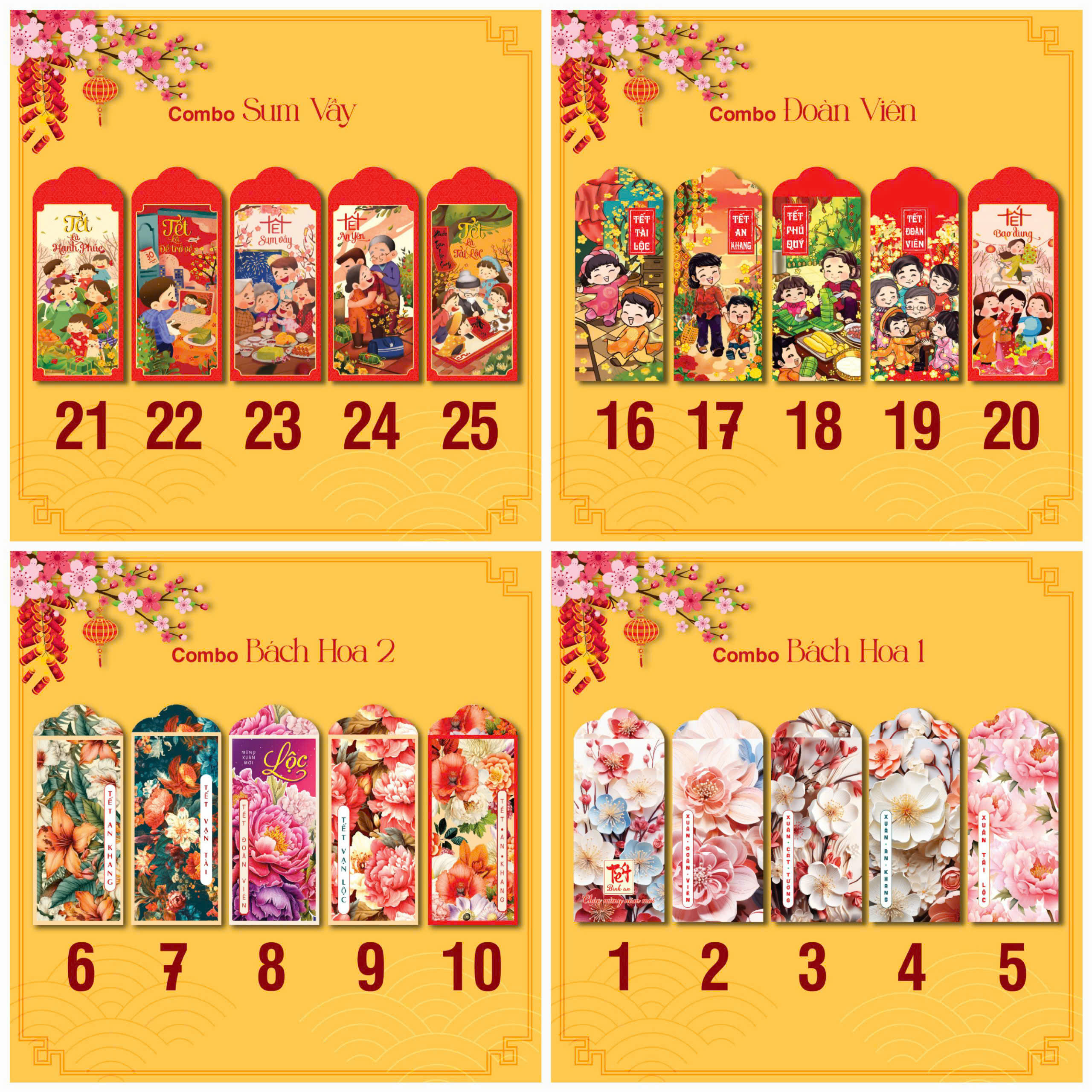 Combo 100 Bao Lì Xì Tết 2026 Mix nhiều mẫu