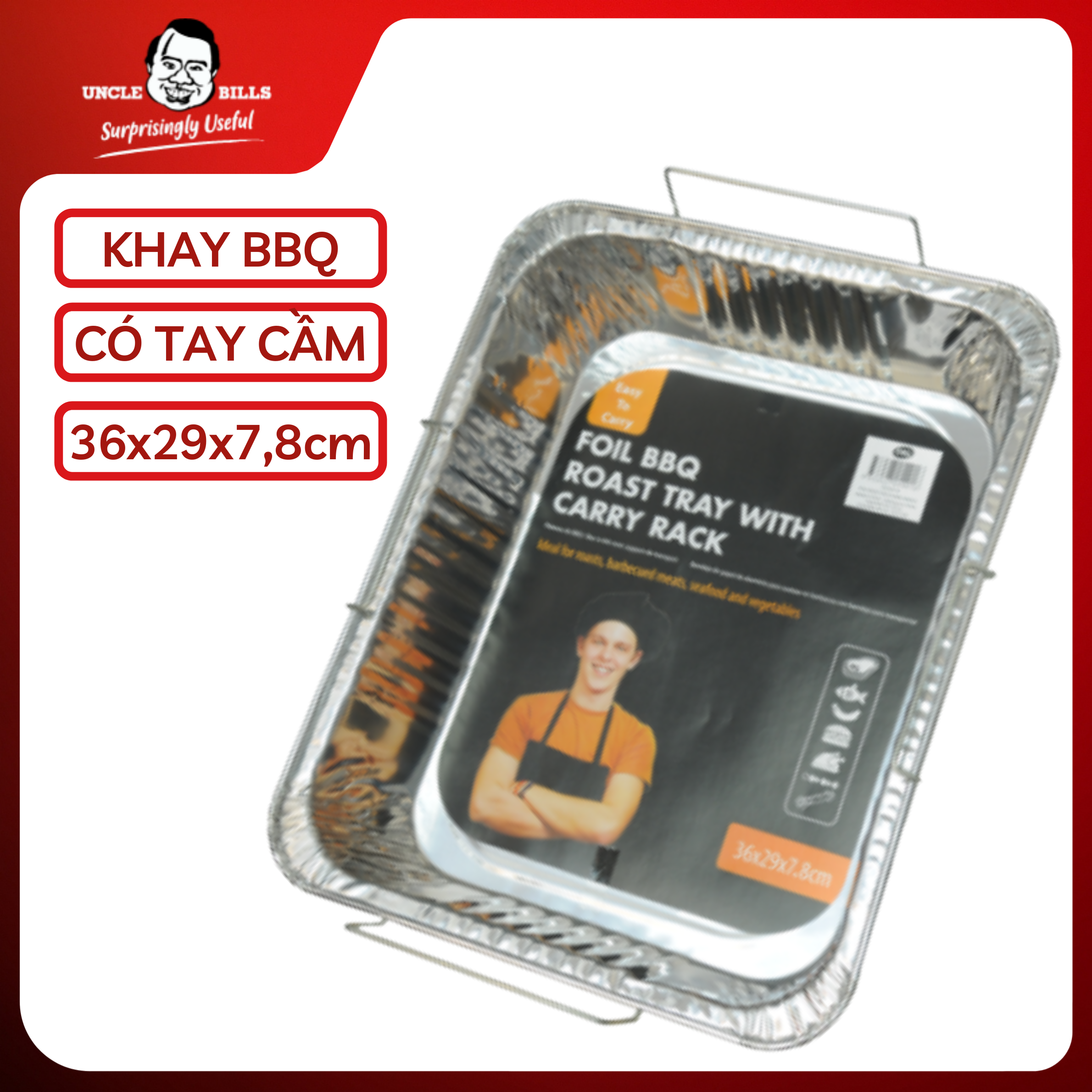 Khay Nướng Giấy Bạc Có Tay Cầm Tiện Dụng Size Lớn 36 x 29 x 7cm Uncle Bills KC0213 - Hàng Nhập Khẩu