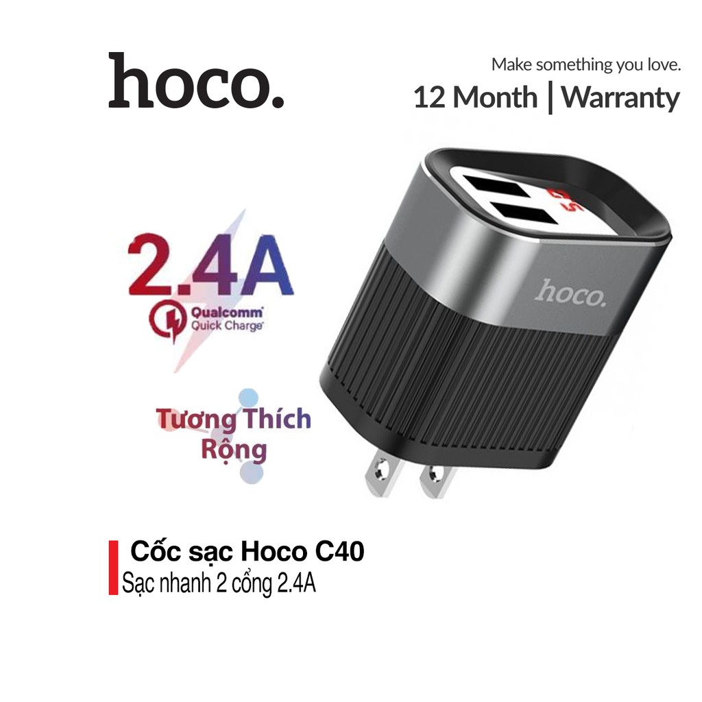 Củ sạc nhanh 2 cổng Hoco C40 màn hình LED