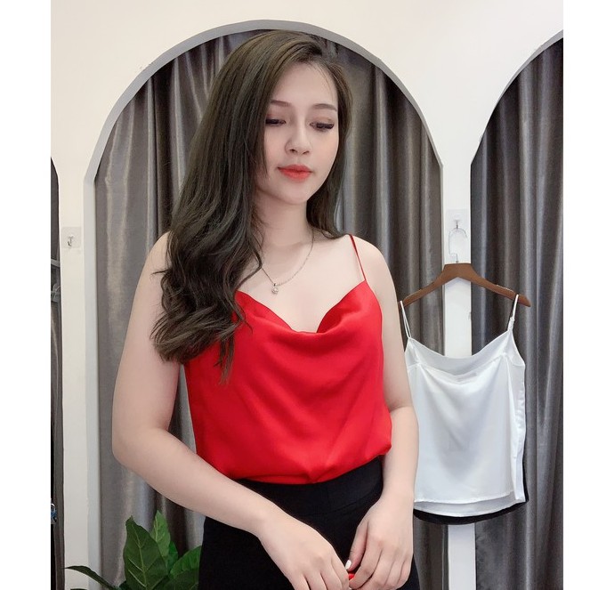 Áo 2 dây cổ đổ sang chảnh, chất lụa satin đẹp
