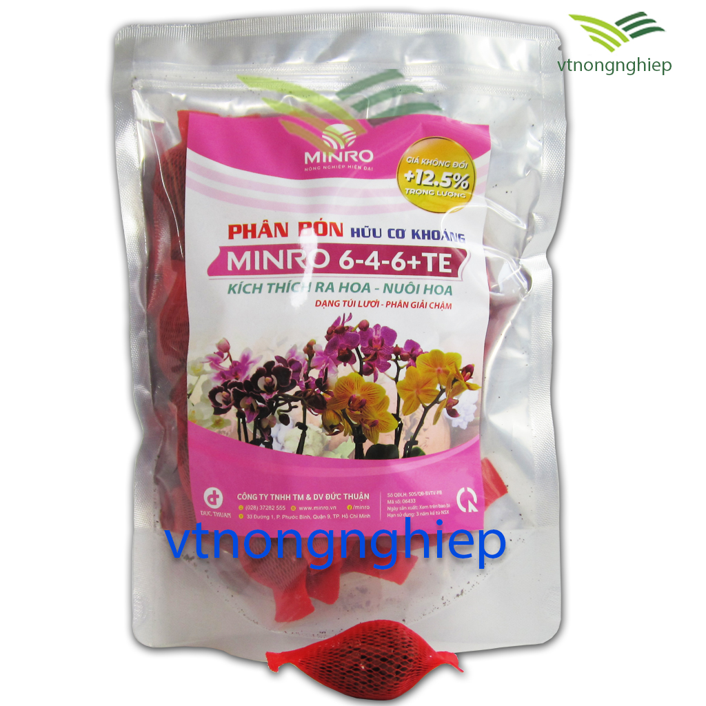 Phân bón hữu cơ khoáng Minro 6-4-6+TE, túi lưới, phân tan chậm cho lan, phân bón kích ra hoa, nuôi hoa,chuyên cho Hoa Lan.