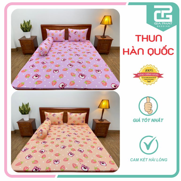 Bộ ga giường, Ga nệm Thun Lạnh Hàn Quốc 4 món (1 ga bọc + 2 vỏ gối nằm + 1 vỏ gối ôm)