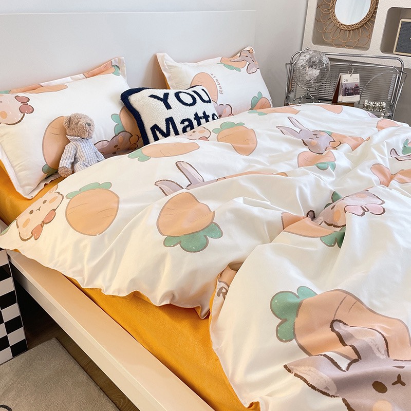 Set chăn ga gối cotton poly - Mẫu thỏ carot