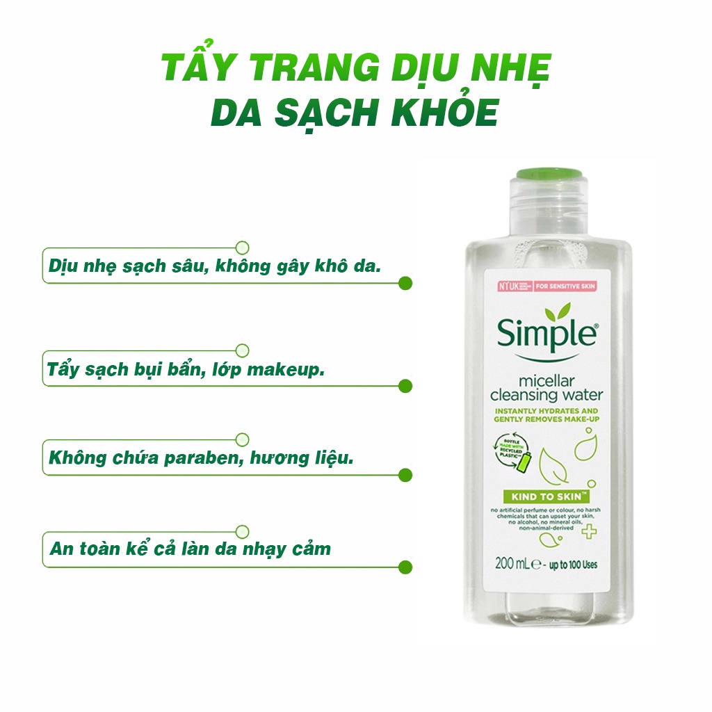 Nước Tẩy Trang Simple Micellar Cleansing Water 200ml